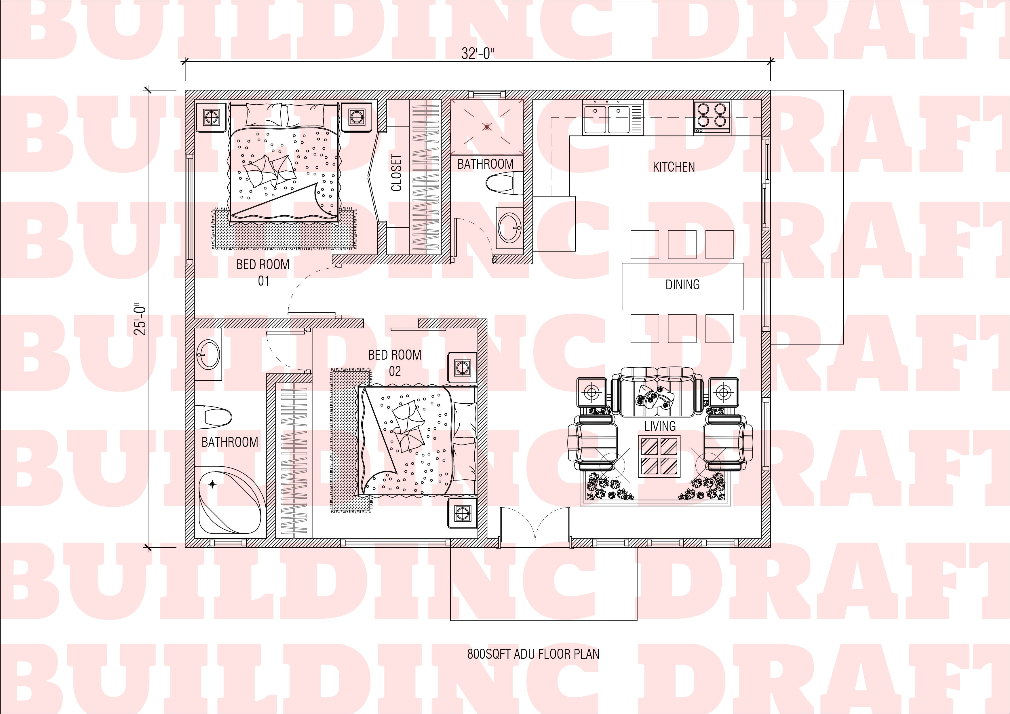 800 sq.ft. Floor Plan (Design : #4)